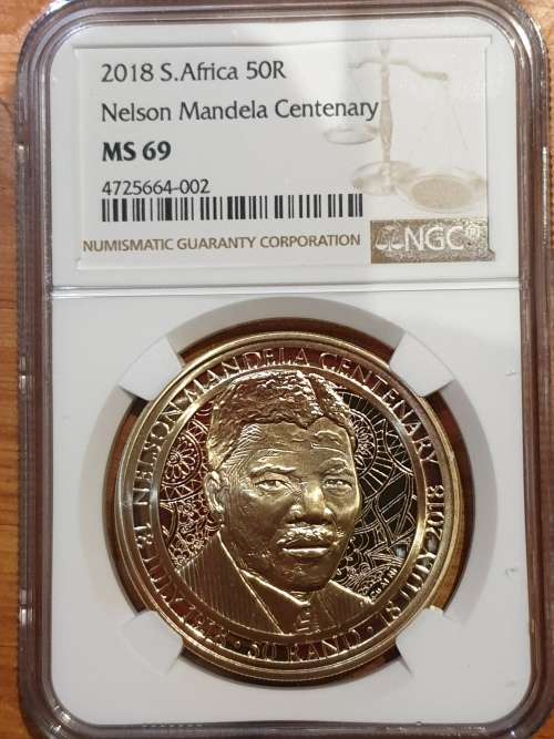 3 AVAILABLE!! 2018 NELSON MANDELA CENTENARY R50 - BRONZE ALLOY-MINT STATE GRADE - NGC MS69