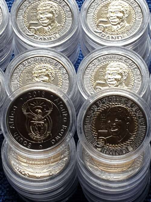 2018 NELSON MANDELA CENTENARY UNCIRCULATED R5 COINS IN CAPSULES