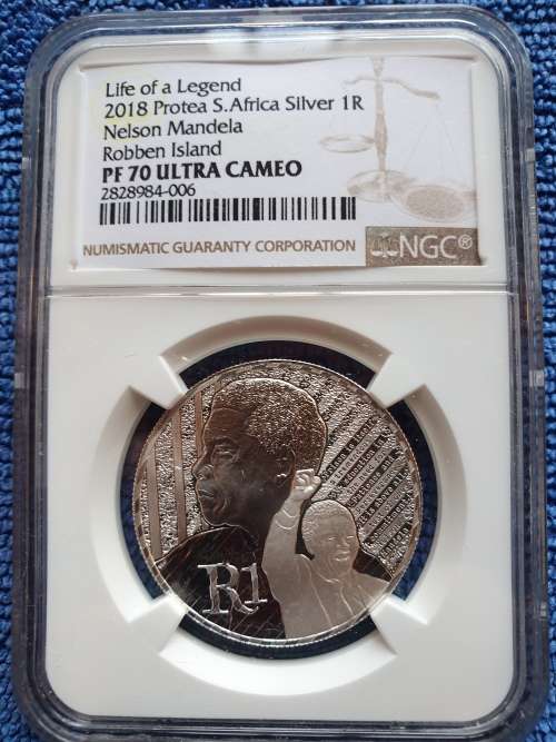 2018 NELSON MANDELA PROOF SILVER R1 - LIFE OF A LEGEND ROBBEN ISLAND-  NGC PF70UC -FINEST KNOWN!