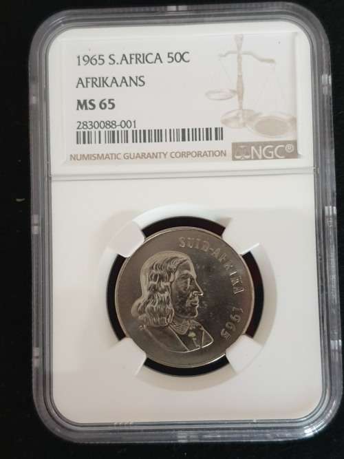 1965 SOUTH AFRICA 50c     - AFRIKAANS-     NGC GRADED MINT STATE MS65