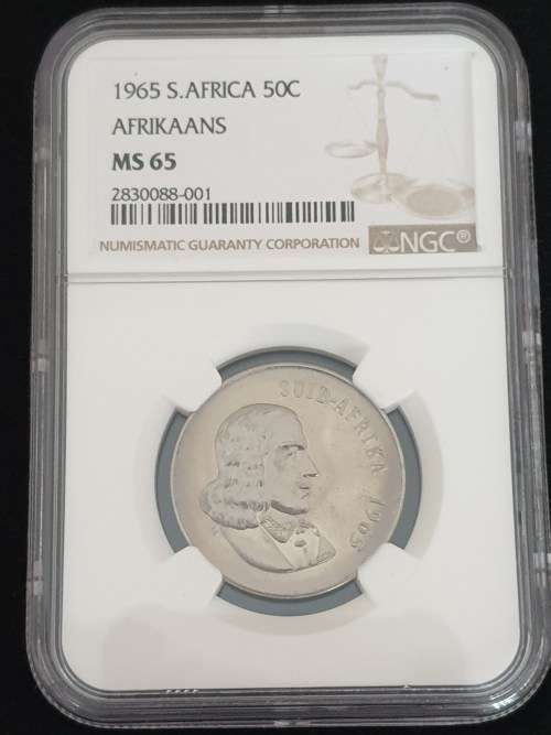1965 SOUTH AFRICA 50c     - AFRIKAANS-     NGC GRADED MINT STATE MS65