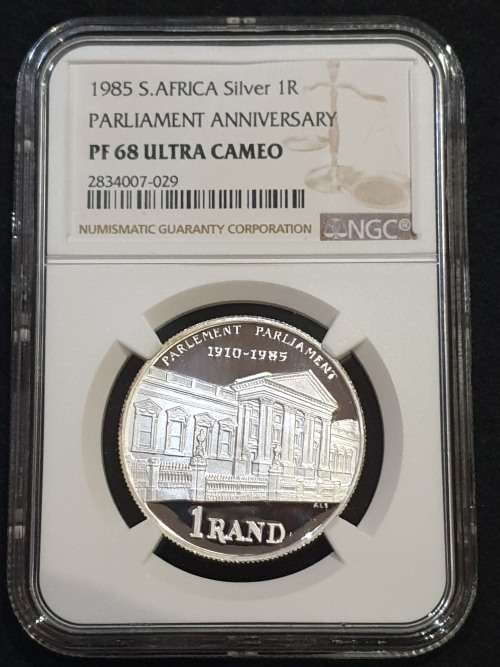 1985 SILVER R1 -PARLIAMENT ANNIVERSARY-  NGC GRADED PF68 ULTRA CAMEO