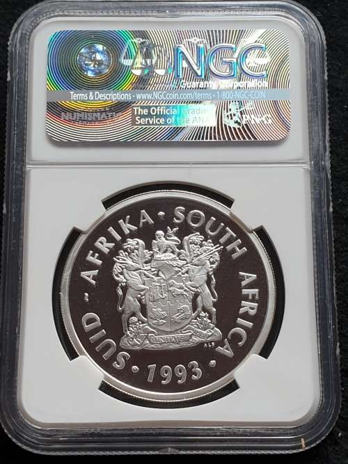 1993 SOUTH AFRICA SILVER R2 -PEACE/VREDE- NGC GRADED PF69 ULTRA CAMEO. FINEST GRADE!