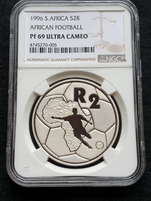 1996 SOUTH AFRICA SILVER R2 -AFRICAN FOOTBALL- NGC GRADED PF69 ULTRA CAMEO