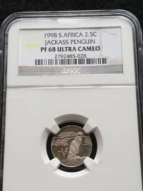 1998 SOTH AFRICA SILVER 2.5c   - JACKASS PENGUIN -  NGC GRADED PF 68 UC