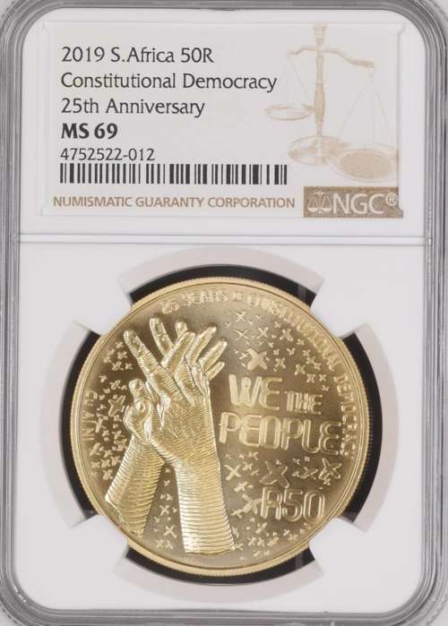 2019 BRONZE ALLOY R50 -25y CONSTITUTIONAL DEMOCRACY-   NGC MS69  2ND HIGHEST GRADE!