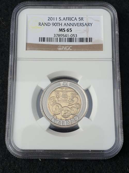2011 SOUTH AFRICA R5 -90TH ANNIVERARY OF THE S.A.R.B.- NGC GRADED MS65