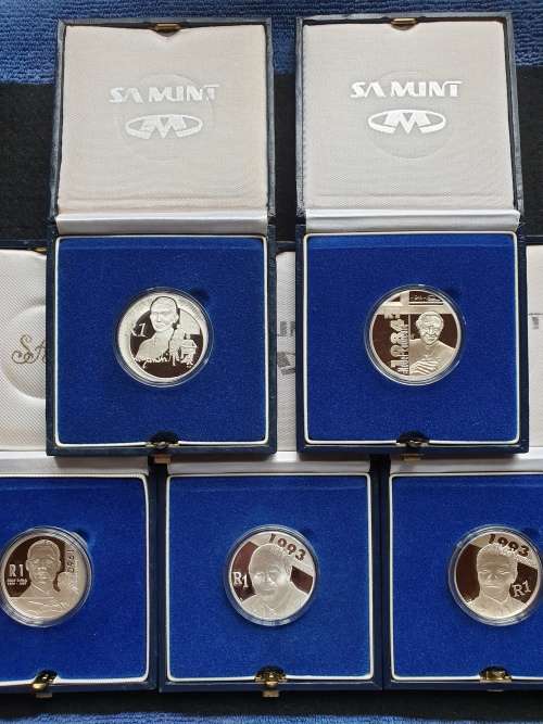SET OF 5 PROOF SILVER 15g R1 COINS -NOBEL PEACE PRIZE WINNERS- 2005 2006 2007 2007 2008-  PROTEA