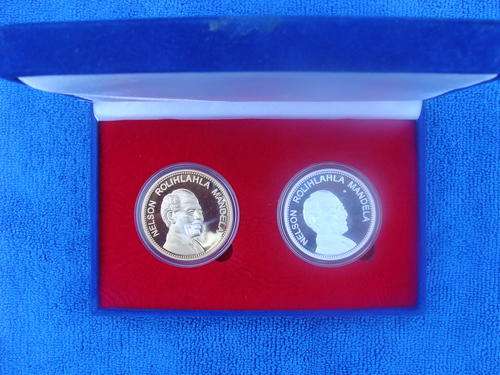 MANDELA GOLD AND SILVER 1994-1999 PLATED MEDALLION SET