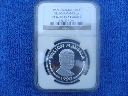 1990 NELSON MANDELA RWANDA S 100  1OZ NGC PF67 ULTRA CAMEO