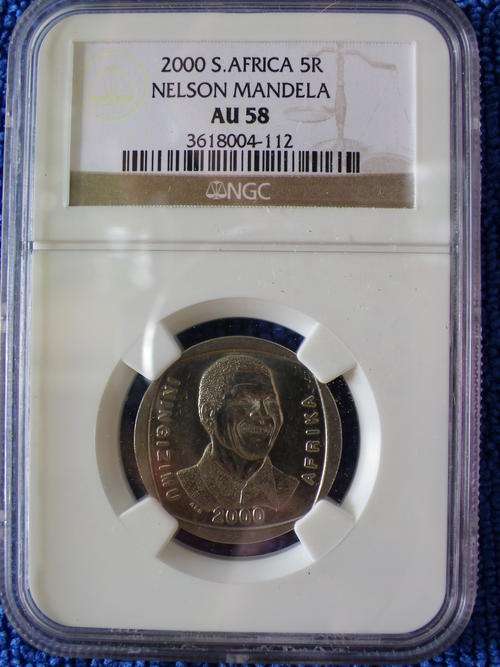 2000 NELSON MANDELA R5 ''SMILEY''.NGC GRADED AU58.GETTING SCARCE!