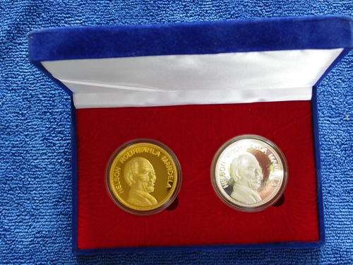 MANDELA SET 1994-1999 PRESIDENT OF SOUTH AFRICA PROOF MEDALLIONS SILVER & GOLD PLATED