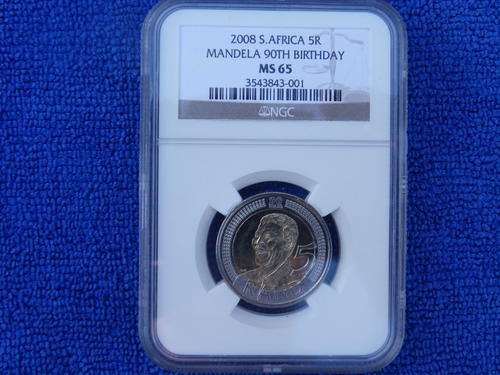 2008 NELSON MANDELA 90TH BIRTHDAY R5  NGC GRADED MS 65