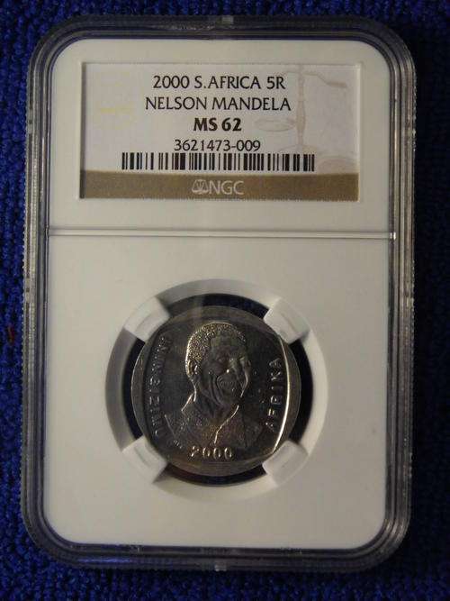 NELSON MANDELA 2000 R5 NGC GRADED MS 62  SCARCE COIN!!!