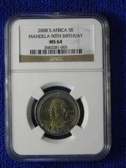3 AVAILIBLE! 2008 NELSON MANDELA 90TH BIRTHDAY R5  NGC GRADED MS64. SCARCE GRADE!