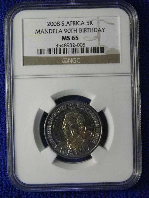 3 AVAILIBLE!! 2008 NELSON MANDELA 90TH BIRTHDAY R5  NGC GRADED MS 65