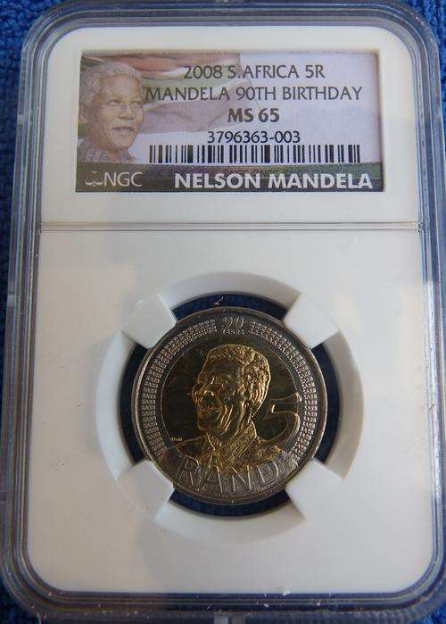 5 AVAILIBLE!! 2008 NELSON MANDELA 90TH BIRTHDAY R5  NGC GRADED MS 65