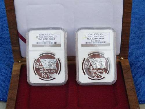 NEW 2014 "20 YEARS OF DEMOCRACY" PROOF 69 +70 ULTRA CAMEO SET.IN WOODEN BOX