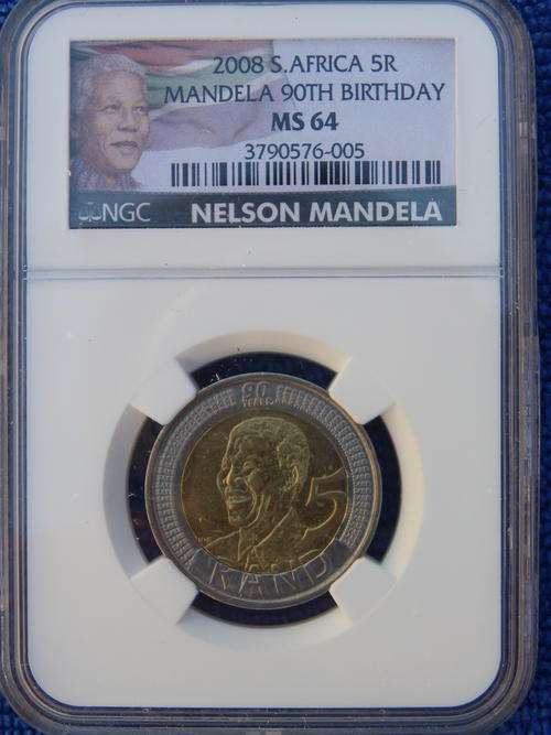 2008 NELSON MANDELA 90TH BIRHDAY NGC GRADED MS 64 **LIMITED EDITION COLOUR LABEL**