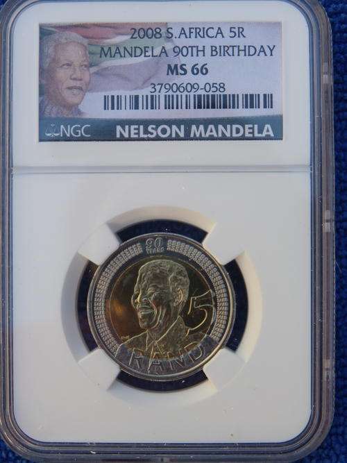 10 AVAILABLE! 2008 NELSON MANDELA 90TH BIRHDAY NGC GRADED MS 66 **LIMITED EDITION COLOUR LABEL**