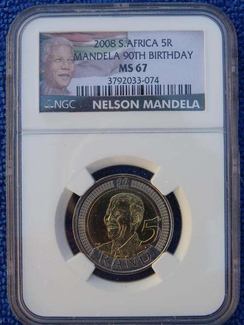 2008 NELSON MANDELA 90TH BIRHDAY NGC GRADED MS 67 **LIMITED EDITION COLOUR LABEL**