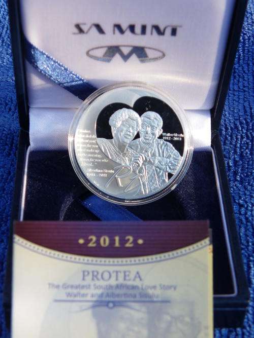 2012 STERLING SILVER R1 WALTER AND ALBERTINA SISULU  FROM SA MINT.
