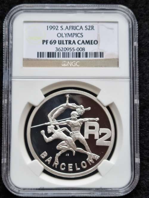 1992 SOUTH AFRICA SILVER R2   - OLYMPICS -  NGC GRADED PF69 ULTRA CAMEO. -**SECOND FINEST!! **
