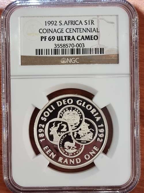 1992 SOUTH AFRICA SILVER PROOF R1 -COINAGE CENTENNIAL- NGC GRADED PROOF 69 ULTRA CAMEO