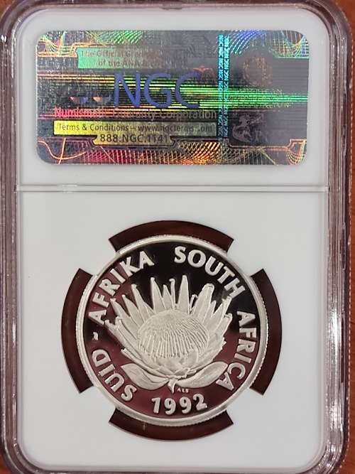 1992 SOUTH AFRICA SILVER PROOF R1 -COINAGE CENTENNIAL- NGC GRADED PROOF 69 ULTRA CAMEO