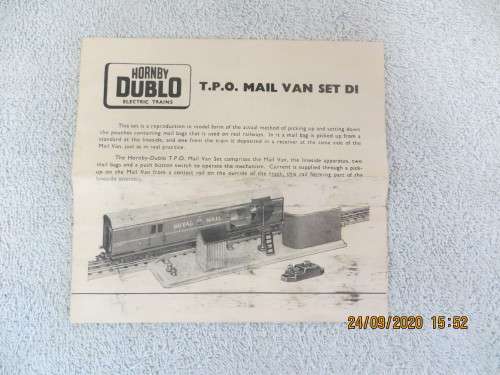 Hornby Dublo T.P.O. Set - Insructions Pamphlet