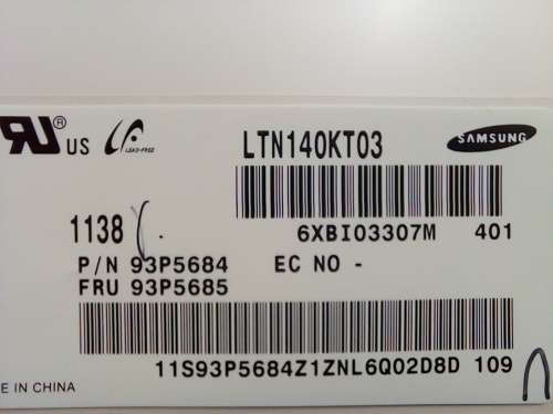 LAPTOP SCREEN 14`, 40Pin Screen, Replacement LCD FRU 93P5685/ LTN140KT03-401
