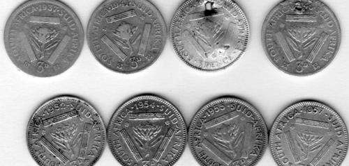 8 Republic of South Africa 3d Coins!! 2 holed