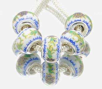 Ceramic Bead, White and Blue - fits most European Style Charm Bracelets and Necklaces