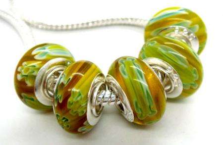 on special - Murano Style Bead, Green- fits most European Style Charm Bracelets and Necklaces