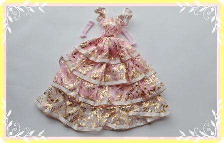 Barbie Fashion House -  Clothes, Handmade, Lovely Pink Evening Dress / Gown with Gloves