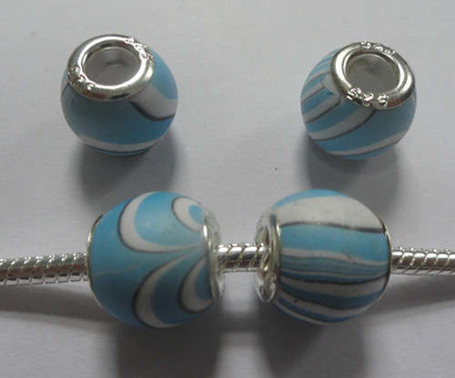 Bead, Acryl Bead with Silver Core - Blue