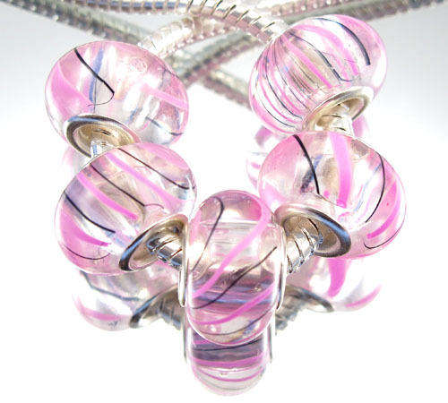 Bead, See Through and Pink Murano Style - fits most European Style Charm Bracelets