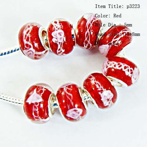 Bead, Murano Style Bead, red - fits most European Charm Bracelets