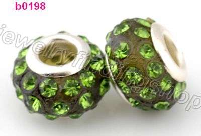 Bead with Green Crystals, fits most European Charm Bracelets