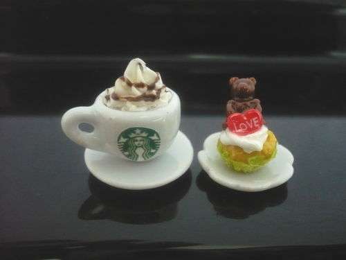 Miniature, Re-ment, Collectable Handmade Dollhouse Miniature - Starbucks Coffee and cake