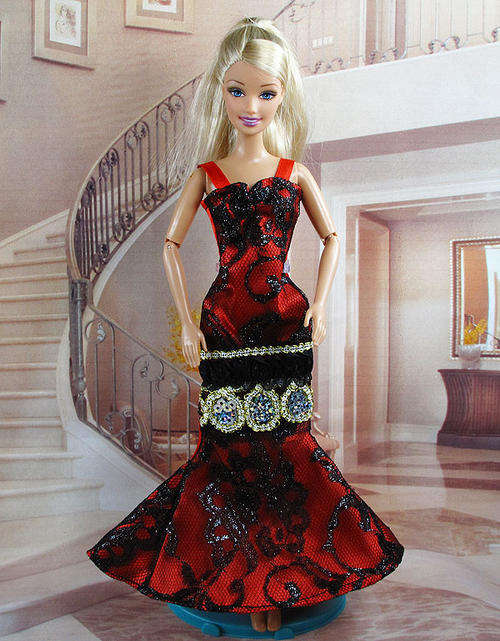 Barbie Fashion House -  Clothes, Handmade, Red Carpet Dress / Gown / Evening Dress / Princess Dress