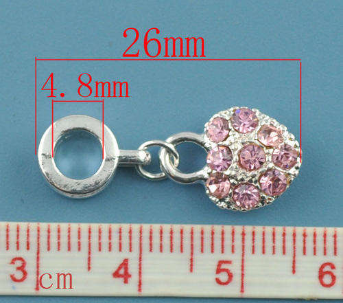 Silver Plated - Dangling Bead - Rhinestone Heart