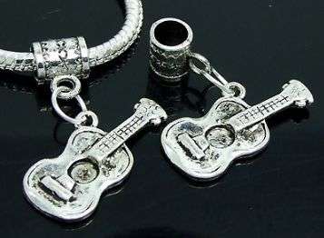 Guitar, Dangling Guitar in Tibetan Silver, fits most European Charm Bracelets
