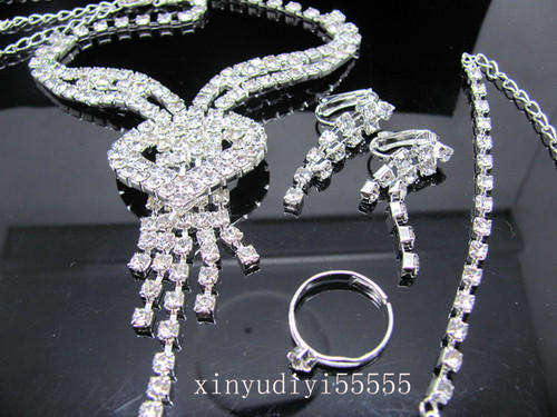 Rhinestone Crystal Bracelets Necklace Earrings Ring Prom Bridal