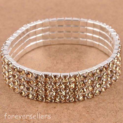 Rhinestone Bracelet - Austrian Crystals Champagne 4 rows