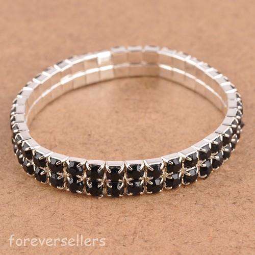 Rhinestone Bracelet - Austrian Crystals black 2 rows