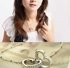 Rhinestone Necklace in White - Heart in Heart - 18 K GP, Swarovski Crystal
