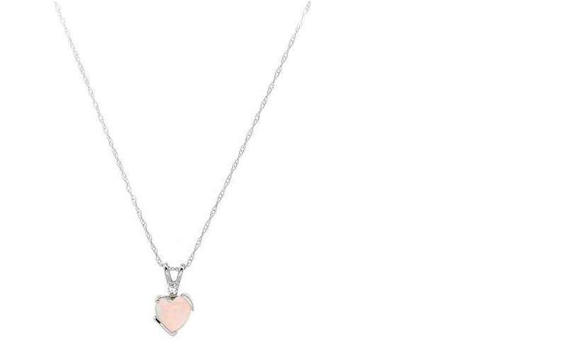 Charming Necklace in 10K White Gold with Genuine Diamond and Created Opal