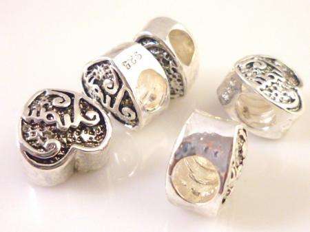 Silver Plated Bead, "MOM" Heart