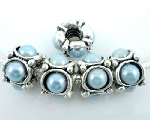 Bead Tibetan Silver, Antiqued with "Pearl"